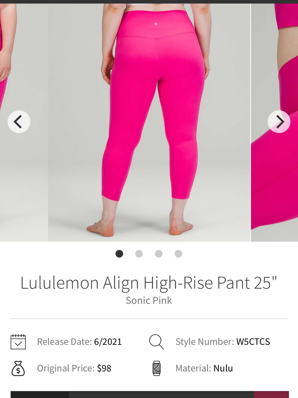 Lululemon Align High-Rise 25" Crops in Sonic Pink size 2